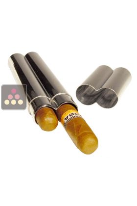 &Eacute;tui pour 2 cigares en acier raffin&eacute; poli