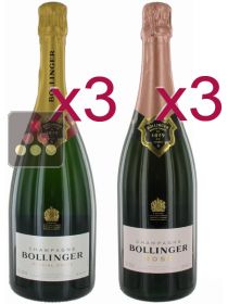 6 bouteilles de Champagne Bollinger : 3 Special Cuv&eacute;e + 3 Ros&eacute; Sélection Vin