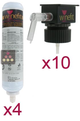 Lot de 10 t&ecirc;tes de distribution et 4 cartouches d'Argon pour distributeur de vin au verre