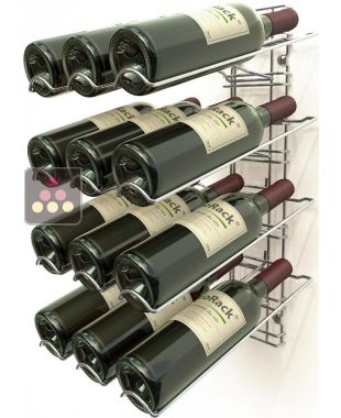 Support mural chromé pour 12 bouteilles de 75cl - Bouteilles inclinées VISIORACK