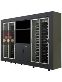 Combiné de 2 caves à vin multi-usages modulaires avec meuble de rangement en pose libre CALICE DESIGN