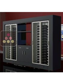 Combiné de 2 caves à vin multi-usages modulaires avec meuble de rangement à claire-voie en ilot CALICE DESIGN