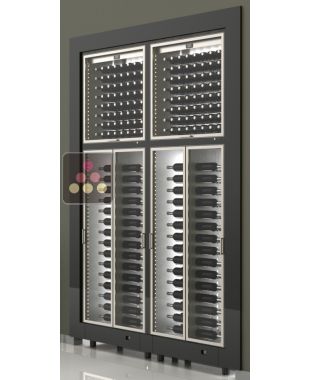 Combiné encastrable de 4 vitrines à vin dont 2 multi-températures - Usage pro - Bouteilles horizontales - Cadre droit CALICE DESIGN