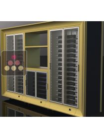 Combiné de 3 caves à vin multi-usages modulaires avec meuble de rangement à claire-voie en ilot CALICE DESIGN