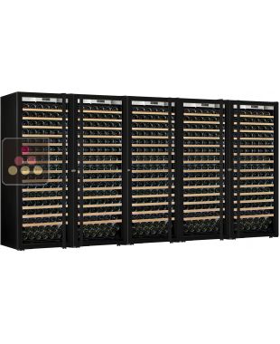 Combiné de 5 caves à vin mono-température de vieillissement ou de service - Porte Full Glass - Clayettes coulissantes TRANSTHERM