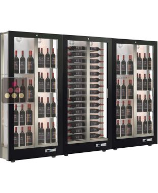 Combiné de 3 vitrines à vin multi-températures - Usage pro - P36cm - 3 côtés vitrés - Habillage magnétique interchangeable CALICE DESIGN