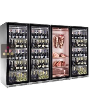 Combiné de 3 vitrines réfrigérées pour vins (Présentation verticale) et 1 vitrine de maturation de viande - Profondeur 70cm BRERA