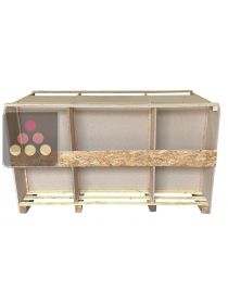 Palette sur-mesure avec caisse bois pour transport de grande porte vitrée sur chant avec contreventement en bout et en plage Ma Cave à Vin