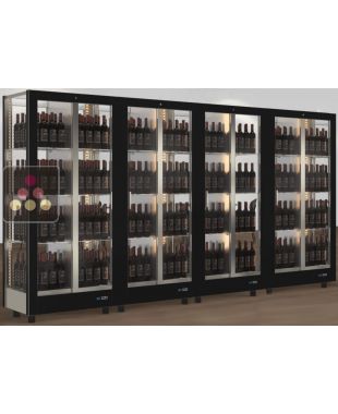 Combiné de 4 vitrines à vin professionnelles multi-usages - 4 cotés vitrés - Habillage magnétique interchangeable CALICE DESIGN