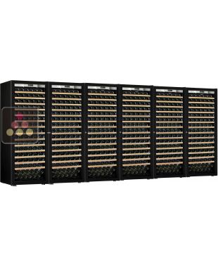 Combiné de 6 caves à vin mono-température de vieillissement ou de service - Porte Full Glass - Clayettes coulissantes TRANSTHERM