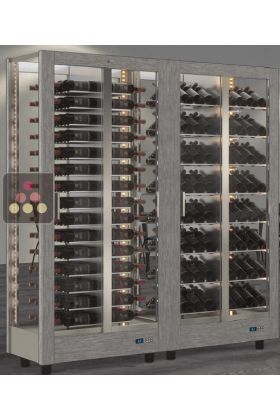 Combiné de 2 vitrines à vin professionnelles multi-usages - 4 cotés vitrés - Habillage magnétique interchangeable - Modèle Exposition