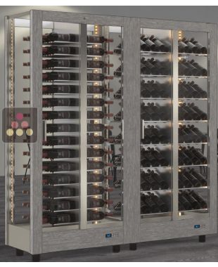 Combiné de 2 vitrines à vin professionnelles multi-usages - 4 cotés vitrés - Habillage magnétique interchangeable - Modèle Exposition CALICE DESIGN