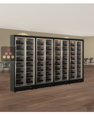 Combiné de 4 vitrines à vin multi-températures 2 faces vitrées pour installation centrale - Usage pro - Bouteilles inclinées - Cadre FIT CALICE DESIGN