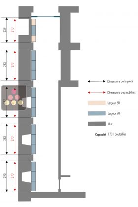 5 aménagements de cave en métal pour 1701 bouteilles avec plateaux bois - Fabrication spécifique - Essentiel System - H=90cm