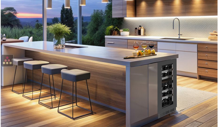 Cave à vin 2 températures de service encastrable sous-plan dark inox - Porte de 72cm