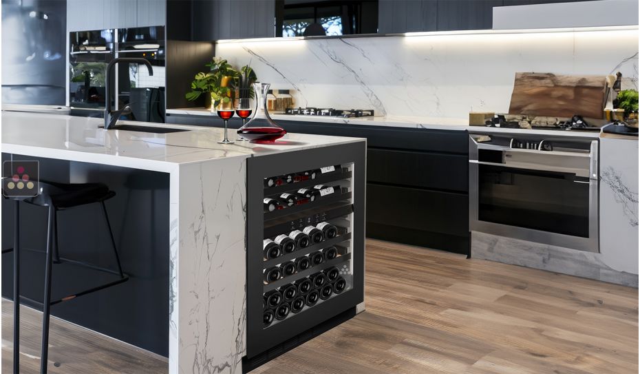 Cave à vin 2 températures de service encastrable sous-plan dark inox - Porte Push-Open de 72cm