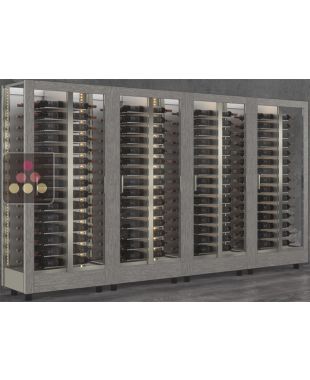 Combiné de 4 vitrines à vin professionnelles multi-usages - 3 cotés vitrés - Habillage magnétique interchangeable - Bouteilles horizontales CALICE DESIGN