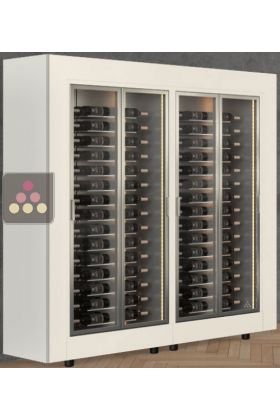 Combiné de 2 vitrines à vin - Pro - 1 côté vitré - Bouteilles horizontales - Cadre droit