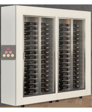 Combiné de 2 vitrines à vin - Pro - 1 côté vitré - Bouteilles horizontales - Cadre droit CALICE DESIGN