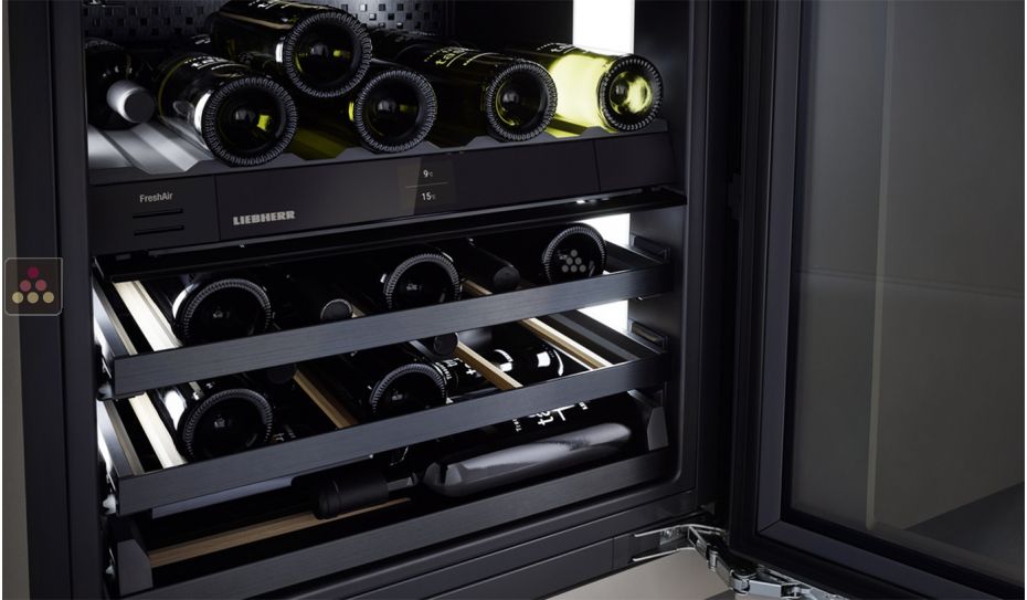 Cave à vin deux températures de conservation et de service des vins encastrable