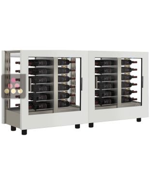 Combiné de 2 vitrines à vin - Pro - 4 côtés vitrés - Habillage interchangeable - Bouteilles horizontales CALICE DESIGN