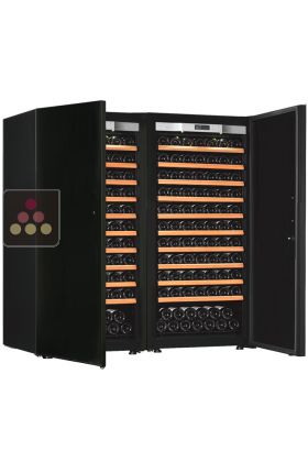 Combiné de 2 caves à vin mono-température de vieillissement ou de service - Clayettes coulissantes - Porte pleine
