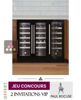 Combiné de deux caves à vin de service encastrables sous-plan à 3 températures - Cadres en verre noirs LE CHAI