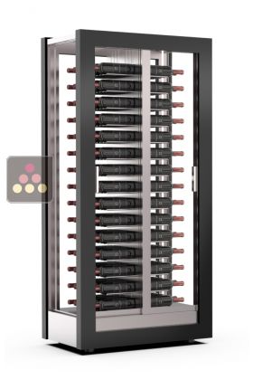Vitrine à vin  - Pro - 4 côtés vitrés - Bouteilles horizontales - Habillage interchangeable