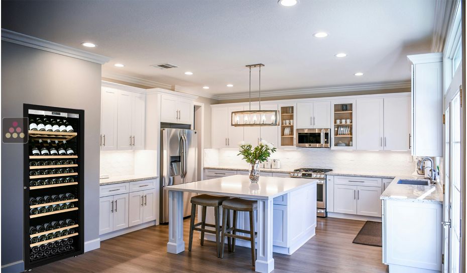 Cave à vin enchassable Mono-Température de conservation ou de service - Equipement présentation/coulissant - Porte Full Glass