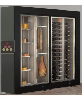 Combiné de 2 vitrines réfrigérées professionnelles pour vins, charcuteries et fromages - Pose libre - Façade droite CALICE DESIGN