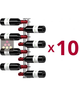 Lot de 10 supports muraux chromés de 8 bouteilles de 75cl VISIORACK