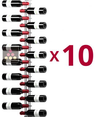 Lot de 10 supports muraux chromés de 16 bouteilles de 75cl VISIORACK