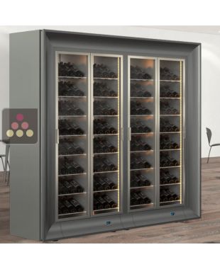 Combiné de 2 vitrines à vin multi-températures pour installation centrale - Usage pro - Bouteilles inclinées - Façades incurvées CALICE DESIGN