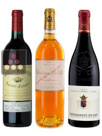 Lot de 3 bouteilles de Vin de 1990 Châteauneuf du Pape rouge Usseglio / Clos du Marquis, Saint-Julien / Château Gilette, Sauternes Sélection Vin