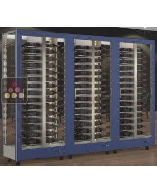 Combiné de 3 vitrines à vin professionnelles multi-usages - 4 cotés vitrés - Habillage magnétique interchangeable CALICE DESIGN