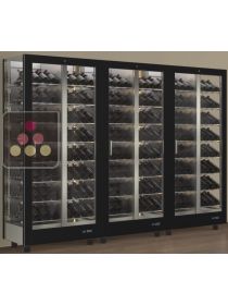 Combiné de 3 vitrines à vin professionnelles multi-usages - 3 cotés vitrés - Habillage magnétique interchangeable - Bouteilles inclinées CALICE DESIGN