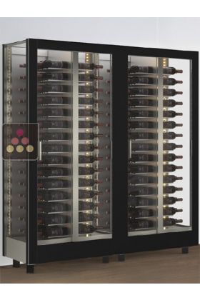 Combiné de 2 vitrines à vin professionnelles multi-usages - 3 cotés vitrés - Habillage magnétique interchangeable