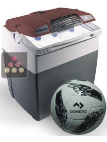 Glacière électrique rigide 29 litres, 12 et 220 volts avec port USB et Ballon de foot en cuir. MOBICOOL