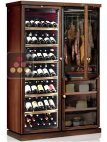 Combiné d'une cave à vin multi-températures, une cave à charcuterie et une cave à fromage - Habillage bois - Bouteilles inclinées CALICE