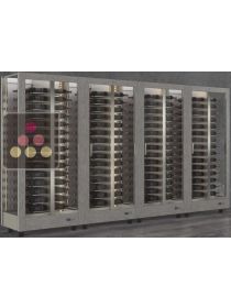 Combiné de 4 vitrines à vin professionnelles multi-usages - 3 cotés vitrés - Habillage magnétique interchangeable - Bouteilles horizontales CALICE DESIGN