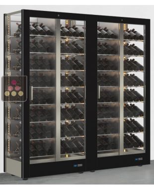 Combiné de 2 vitrines à vin professionnelles multi-usages - 3 cotés vitrés - Habillage magnétique interchangeable CALICE DESIGN