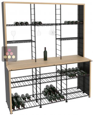Meuble de stockage en acier avec comptoir de dégustation en Chêne massif ARCHITECTURE INTERIEURE DU VIN