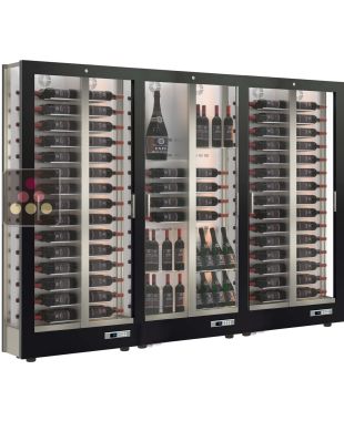 Combiné de 3 vitrines à vin multi-températures - Usage pro - P36cm - 3 côtés vitrés - Habillage magnétique interchangeable CALICE DESIGN
