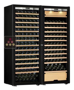 Combiné d'une cave à vin mono-température et d'une cave multi-usages 3 températures - Clayettes coulissantes - Porte Full Glass TRANSTHERM