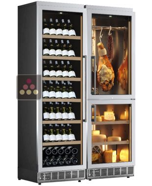 Combiné encastrable d'une cave à vin multi-températures, d'une cave à fromages et d'une cave à charcuteries - Façade inox CALICE