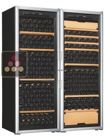 Combiné d'une cave à vin mono-température de vieillissement et d'une cave à vin 3 températures de service et de vieillissement - Equipement stockage/coulissant ARTEVINO