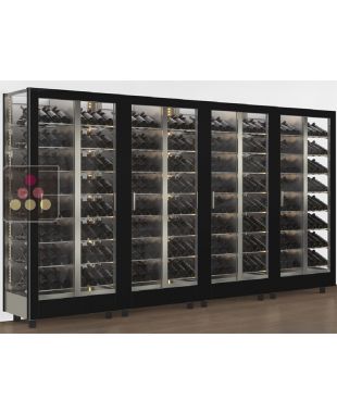 Combiné de 4 vitrines à vin professionnelles multi-usages - 3 cotés vitrés - Habillage magnétique interchangeable - Bouteilles inclinées CALICE DESIGN