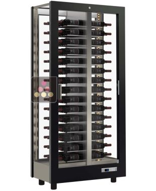 Vitrine à vin multi-températures - Usage pro - 4 côtés vitrés - Bouteilles horizontales - Habillage magnétique interchangeable CALICE DESIGN