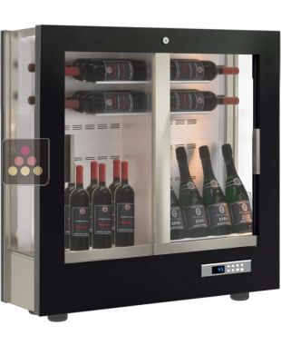 Vitrine à vin multi-températures - Usage pro - 3 côtés vitrés - P36cm - Équipement mixte - Habillage bois CALICE DESIGN