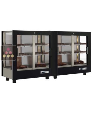 Combiné modulaire de 2 vitrines réfrigérées de présentation des chocolats - 3 côtés vitrés - Habillage magnétique interchangeable CALICE DESIGN